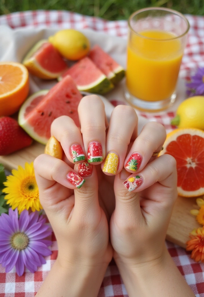 15 Stunning Bright Summer Nails That'll Make You the Envy of Every Beach Party! - 3. Fruit-Inspired Nail Art