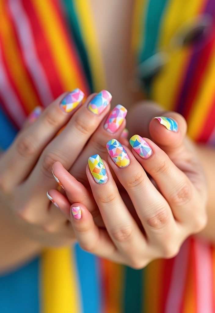 15 Stunning Bright Summer Nails That'll Make You the Envy of Every Beach Party! - 5. Colorful Geometric Patterns