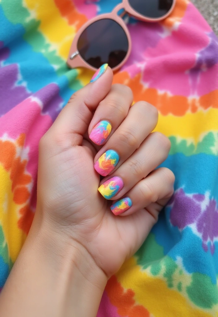 15 Stunning Bright Summer Nails That'll Make You the Envy of Every Beach Party! - 7. Tie-Dye Delight