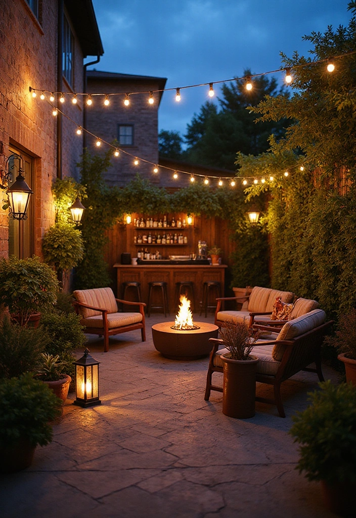 15 Stunning Terrace Garden Designs That'll Transform Your Space Into a Green Oasis! - 14. Evening Entertaining Space