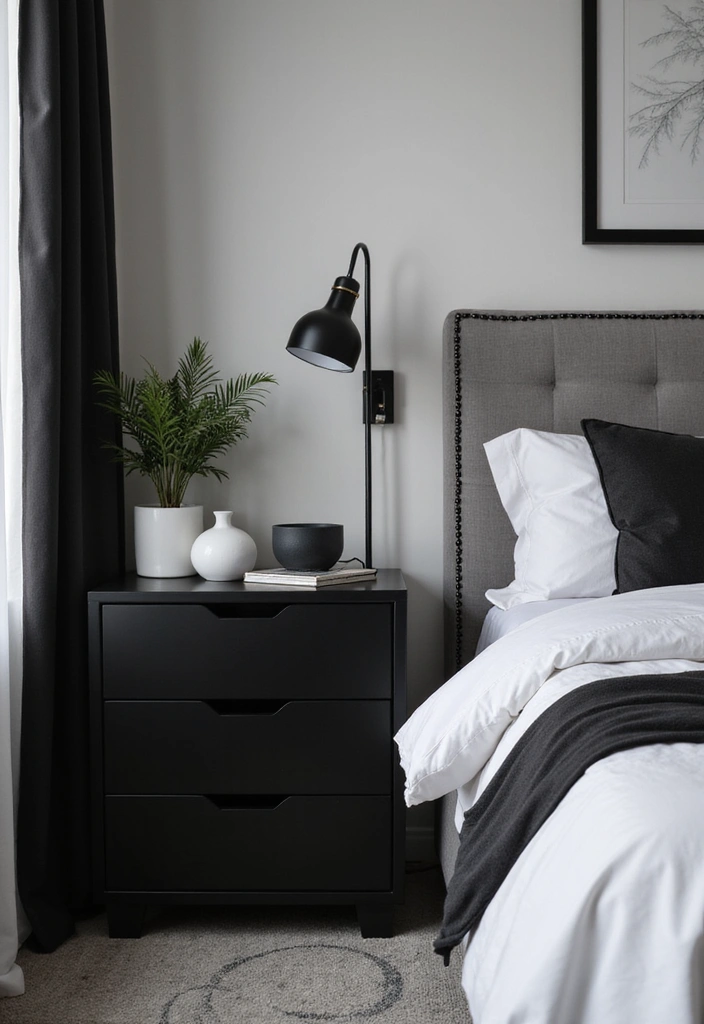18 Luxury Bedside Table Ideas That’ll Make Your Bedroom Feel Like a Five-Star Hotel! - 5. Monochrome Magic