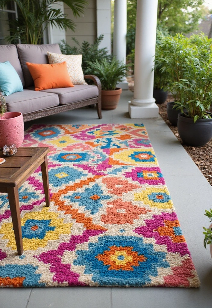 9 Charming Small Porch Decor Ideas to Maximize Your Space and Style! - 4. Stylish Rugs