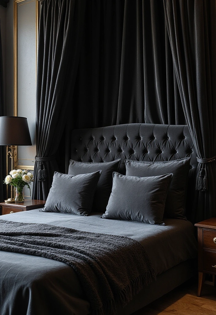 10 Stunning Black Bedroom Decor Ideas That Will Make You Want to Redecorate NOW! - 2. Luxurious Velvet Touches