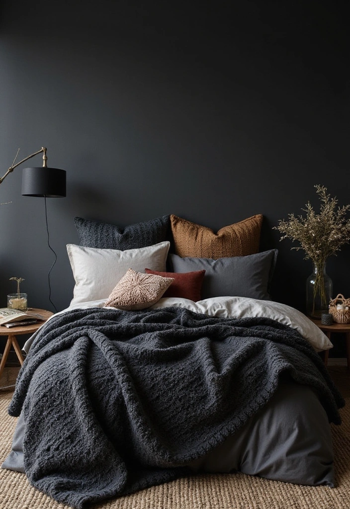 10 Stunning Black Bedroom Decor Ideas That Will Make You Want to Redecorate NOW! - 7. Textured Black Fabrics for Depth