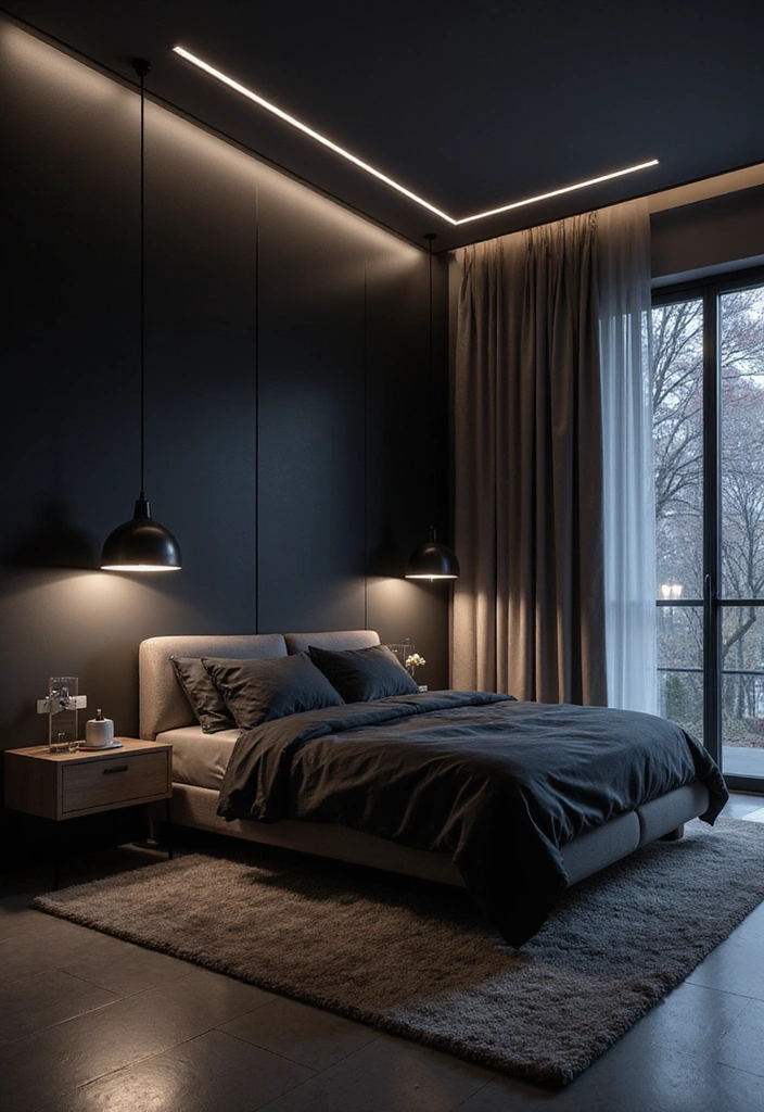 10 Stunning Black Bedroom Decor Ideas That Will Make You Want to Redecorate NOW! - 8. Futuristic Black Lighting Designs