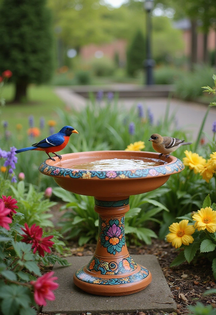 10 Stunning DIY Bird Bath Ideas You Can Make This Weekend (Your Backyard Will Thank You!) - 10. Painted Terra Cotta Bird Bath
