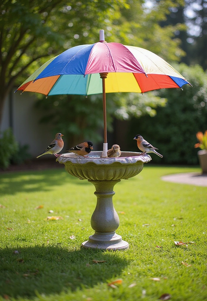 10 Stunning DIY Bird Bath Ideas You Can Make This Weekend (Your Backyard Will Thank You!) - 2. Upcycled Umbrella Bird Bath