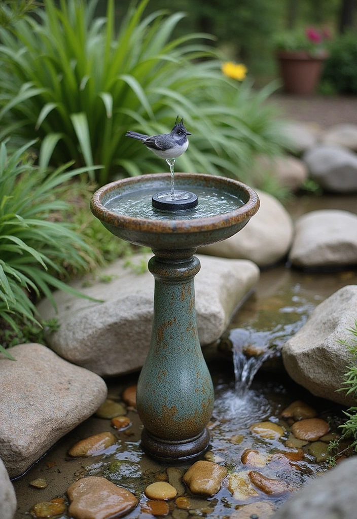 10 Stunning DIY Bird Bath Ideas You Can Make This Weekend (Your Backyard Will Thank You!) - 4. Solar-Powered Fountain Bird Bath
