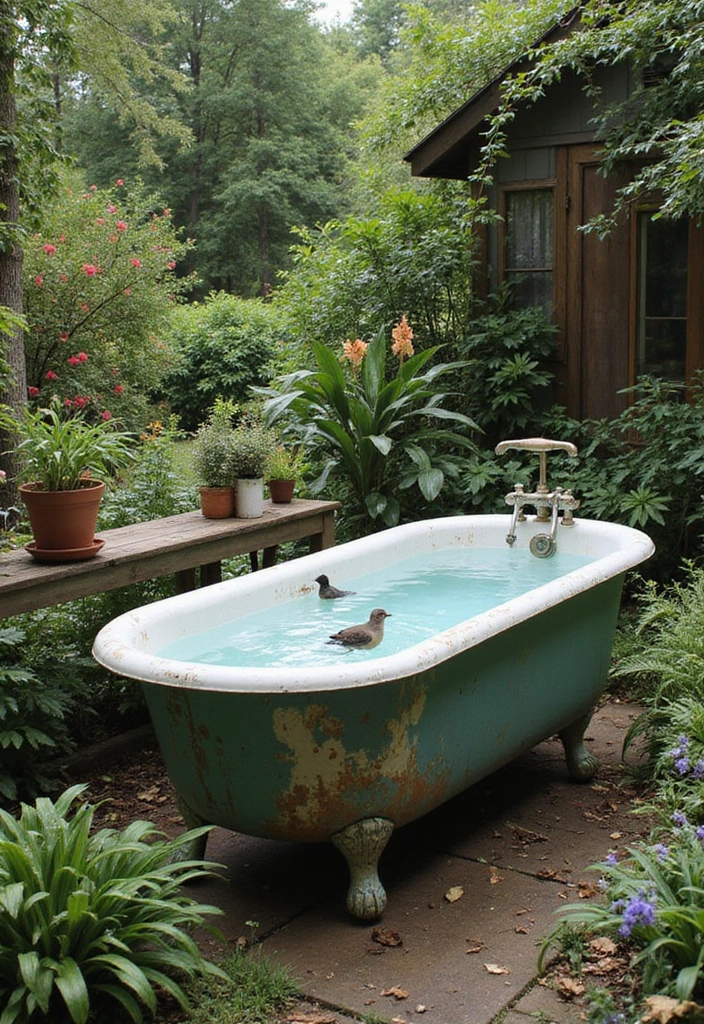 10 Stunning DIY Bird Bath Ideas You Can Make This Weekend (Your Backyard Will Thank You!) - 5. Repurposed Bird Bath from a Bathtub