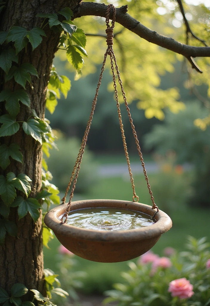 10 Stunning DIY Bird Bath Ideas You Can Make This Weekend (Your Backyard Will Thank You!) - 8. Hanging Bird Bath