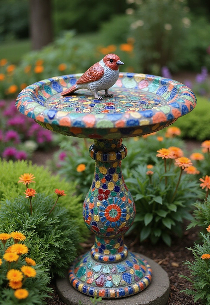 10 Stunning DIY Bird Bath Ideas You Can Make This Weekend (Your Backyard Will Thank You!) - 9. DIY Mosaic Bird Bath
