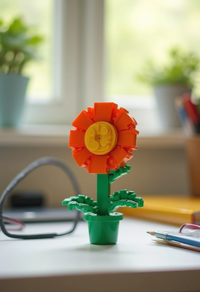 10 Stunning Lego Flower Display Ideas That Will Transform Your Home Decor! - 2. Quirky Desk Decoration