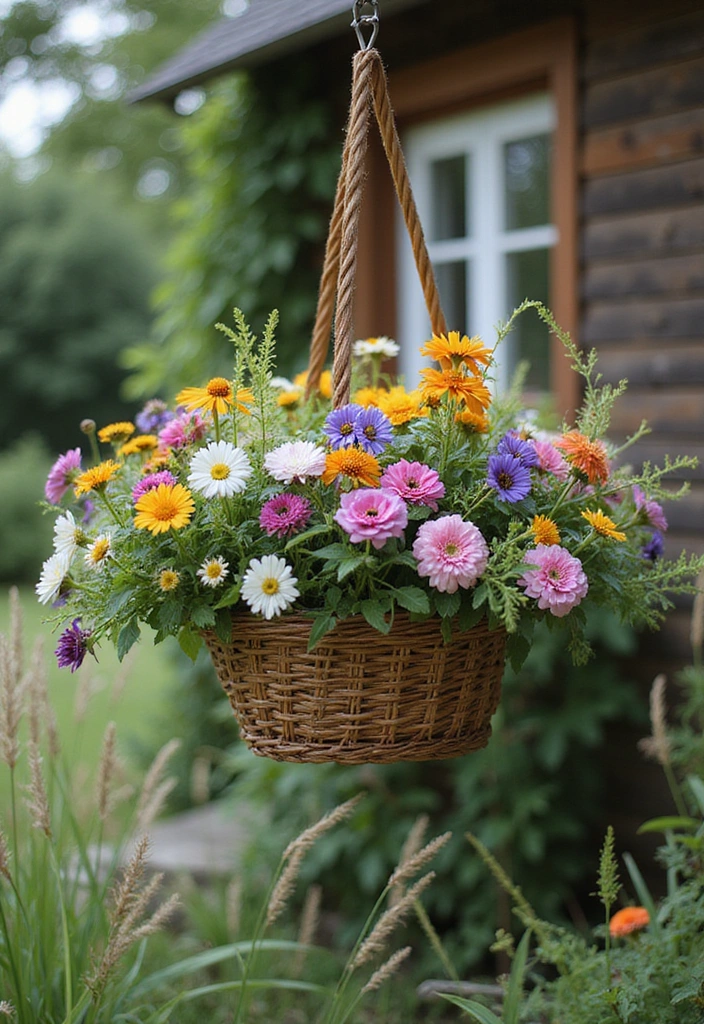 10 Stunning Outdoor Hanging Baskets to Elevate Your Garden Game (You Won't Believe #5!) - 5. Rustic Charm with Wildflowers