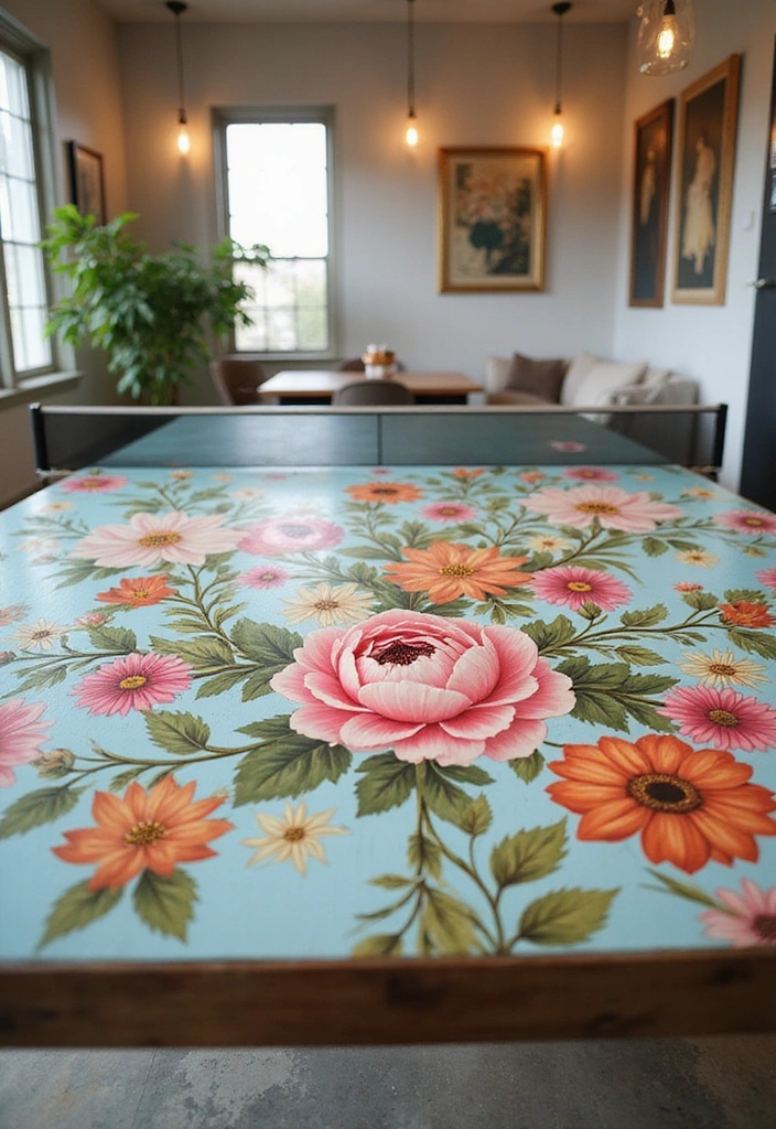 10 Stunning Painted Pong Table Ideas That Will Transform Your Game Room! - 5. Floral Fantasy