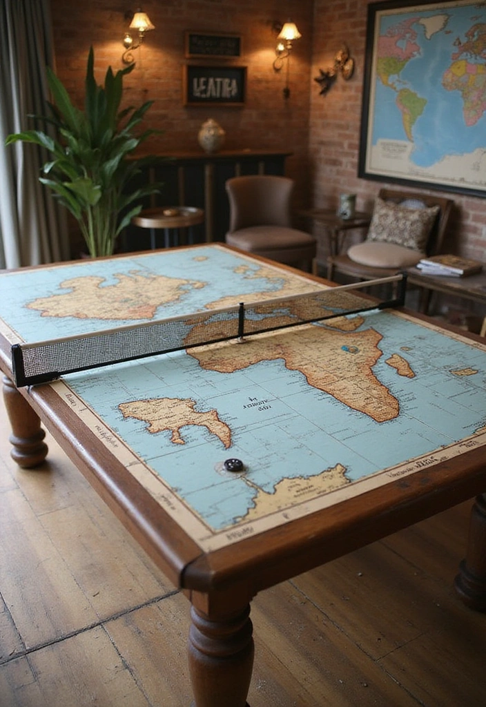 10 Stunning Painted Pong Table Ideas That Will Transform Your Game Room! - 7. Vintage Map