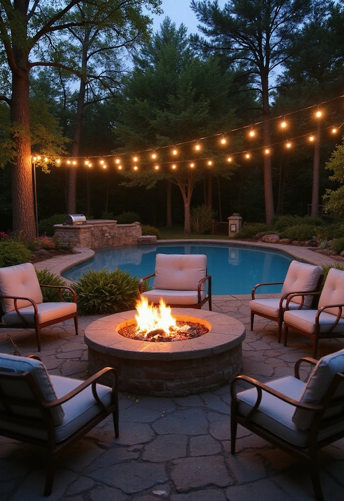 11 Stunning Spool Pool Landscaping Ideas That Will Make Your Neighbors Envy You! - 7. Cozy Firepit Surround