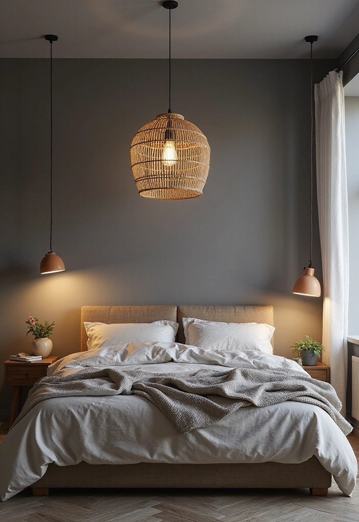 12 Boho Gray Bedroom Decor Hacks That Create an Inviting Oasis (You’ll Love #5!) - 3. Statement Lighting