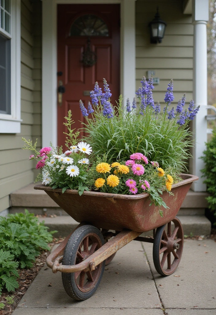 12 DIY Flower Beds You Can Create This Weekend (Your Garden Will Thank You!) - 2. Vintage Wheelbarrow Garden