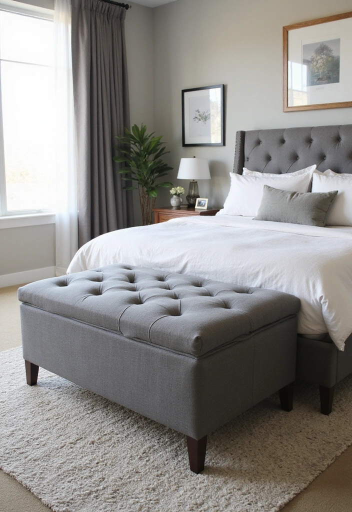 12 Trendy Gray Bedroom Furniture Pieces You Didn't Know You Needed (Check Out #3!) - 11. Gray Ottoman Storage