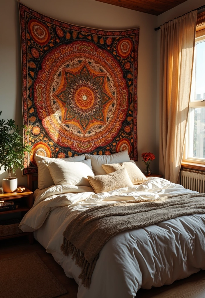 13 Bedroom Wall Art Ideas That'll Make Your Space Feel Like a Cozy Retreat! - 9. Cozy Tapestries for Texture and Warmth