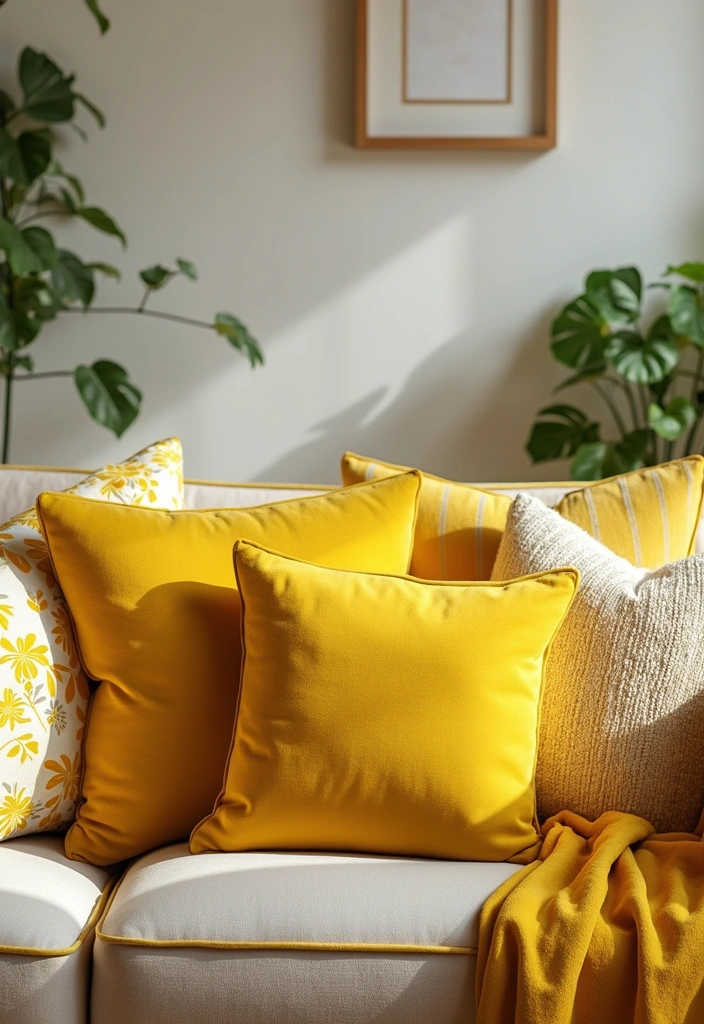 13 Easy DIY Yellow Decor Ideas That'll Make You Say, 'Why Didn't I Think of That?' - 2. Cheerful Throw Pillows