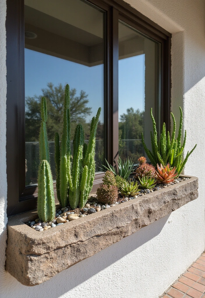 14 Colorful Window Box Flower Combinations That Will Brighten Your Day (Don't Miss #9!) - 10. Cactus and Succulent Combo
