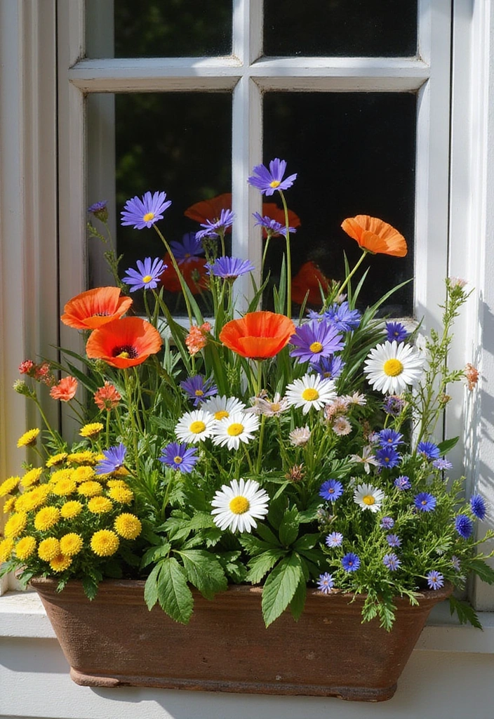 14 Colorful Window Box Flower Combinations That Will Brighten Your Day (Don't Miss #9!) - 8. Wildflower Wonder