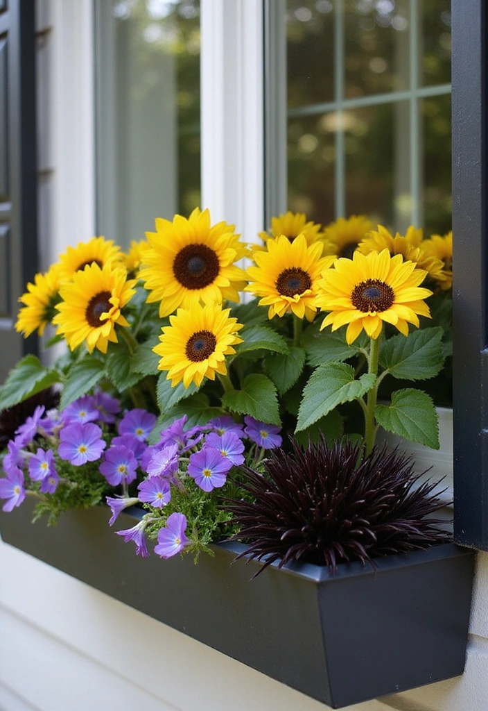 14 Colorful Window Box Flower Combinations That Will Brighten Your Day (Don't Miss #9!) - 9. The Unexpected Combo: Black and Yellow