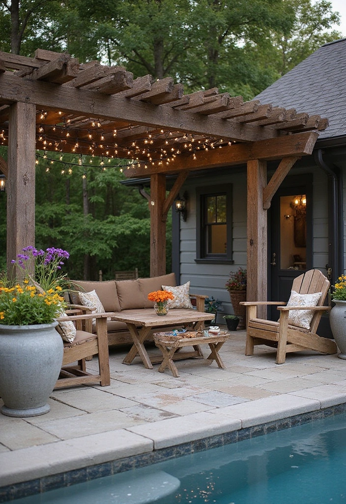 14 Gorgeous Pool Deck Designs That Will Turn Your Small Pool into a Relaxation Hub! - 7. Rustic Farmhouse Style