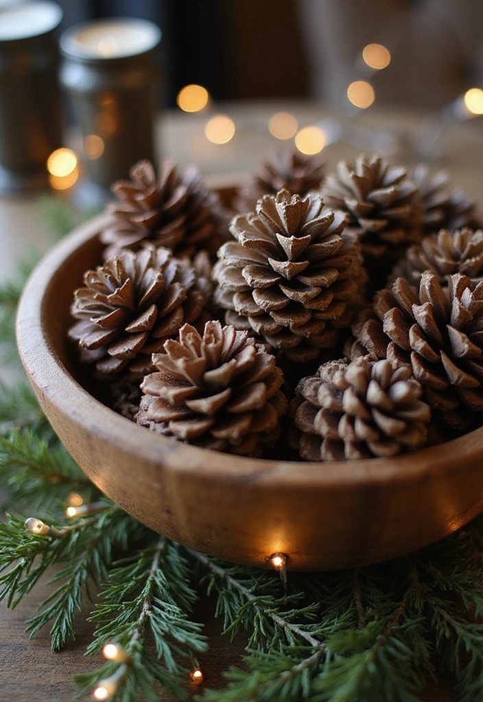 14 Seasonal Centerpiece Ideas That Will Make Your Home A Holiday Wonderland (You’ll Love #6!) - 1. Rustic Pinecone Delight