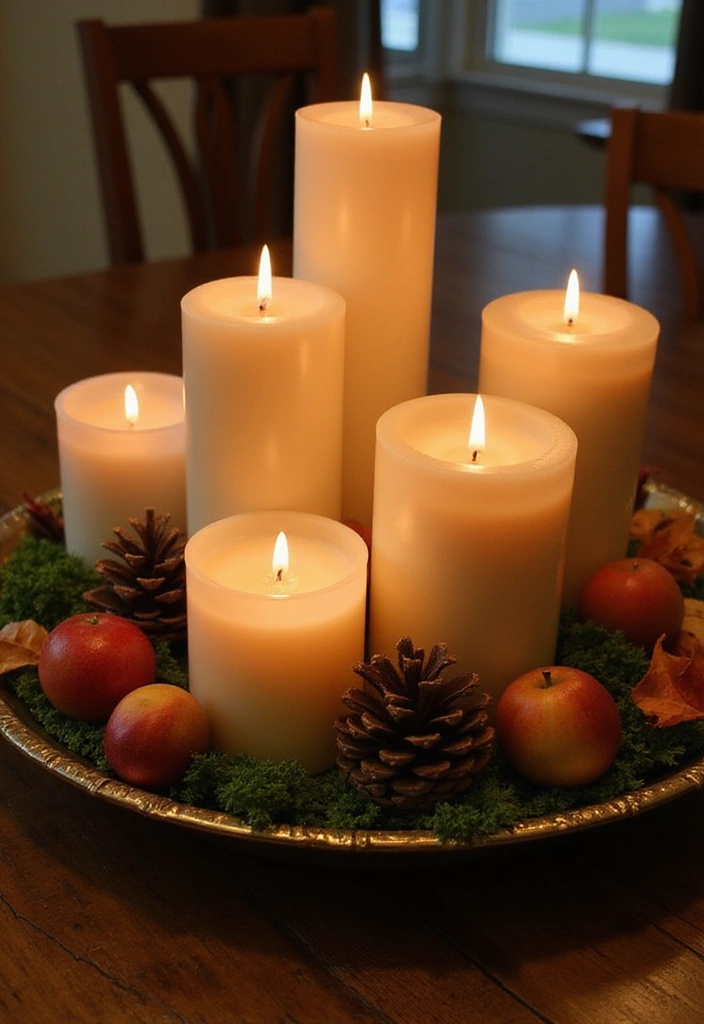14 Seasonal Centerpiece Ideas That Will Make Your Home A Holiday Wonderland (You’ll Love #6!) - 6. Cozy Candlelit Centerpiece