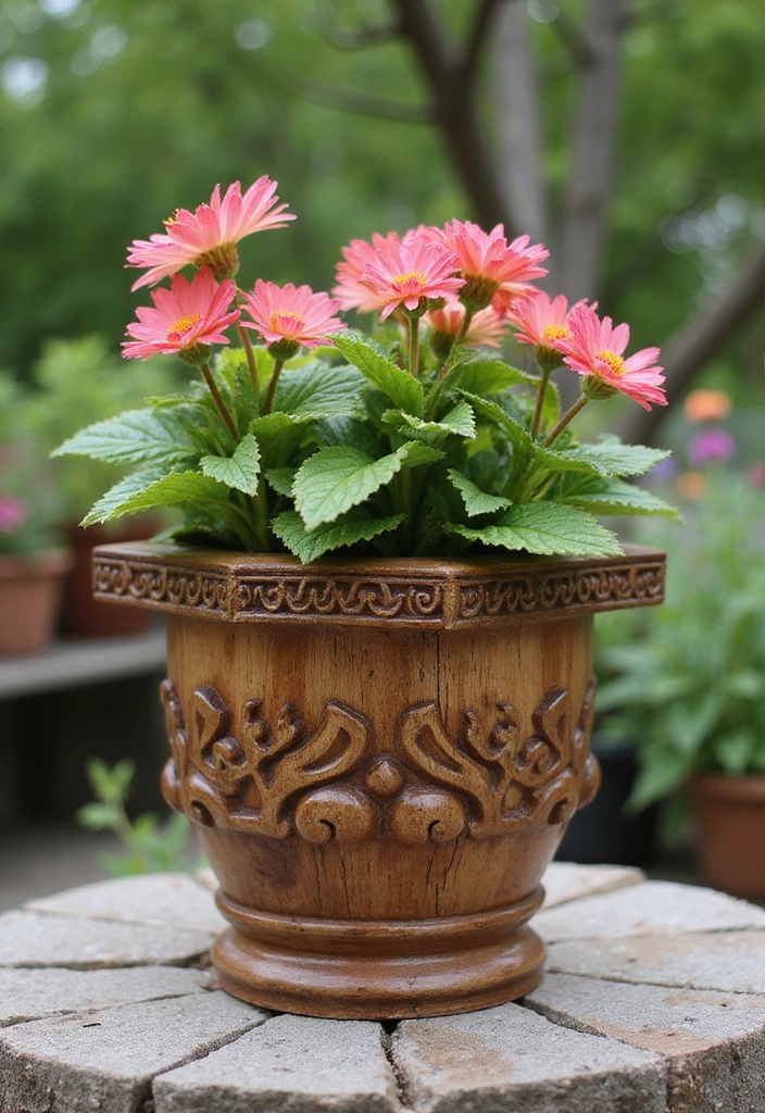 14 Vintage Flower Pot Designs That Will Bring Timeless Charm to Your Home! - 12. Decorative Wooden Pots