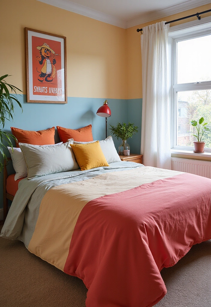 15 Aesthetic Bedding Combos That'll Transform Your Bedroom Into a Dreamy Retreat! - 15. Creative Color Blocks