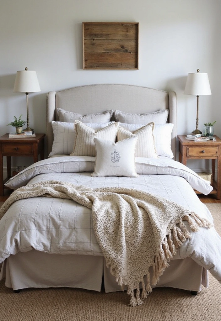 15 Aesthetic Bedding Combos That'll Transform Your Bedroom Into a Dreamy Retreat! - 5. Farmhouse Fresh