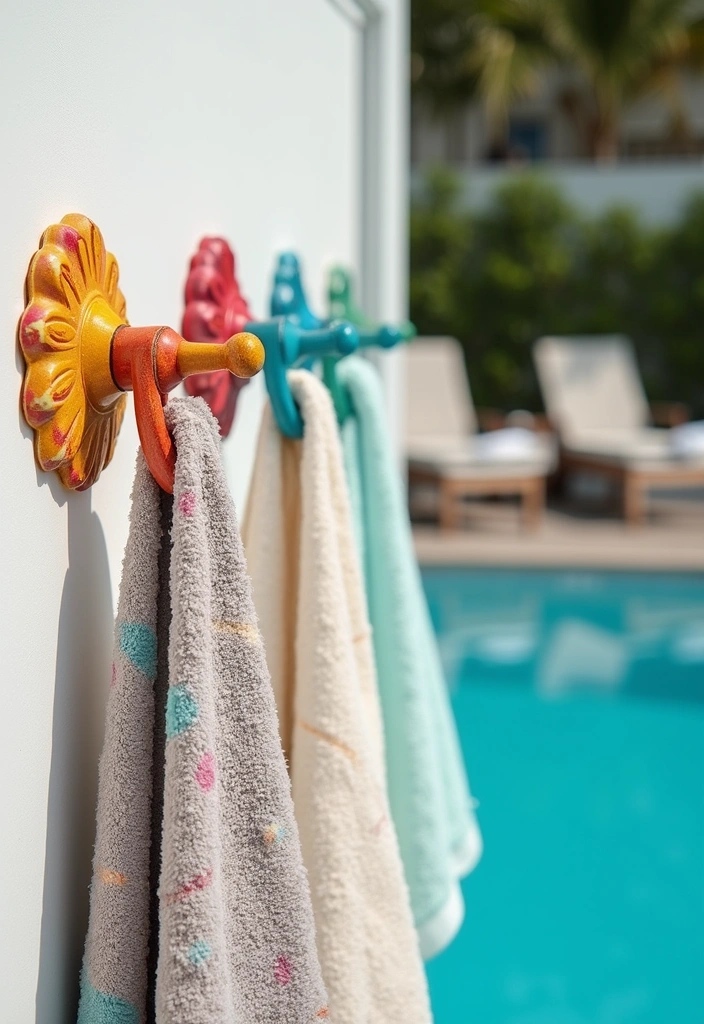 15 Creative Pool Decor Hacks That'll Make Your Neighbors Jealous! - 11. Poolside Towel Hooks