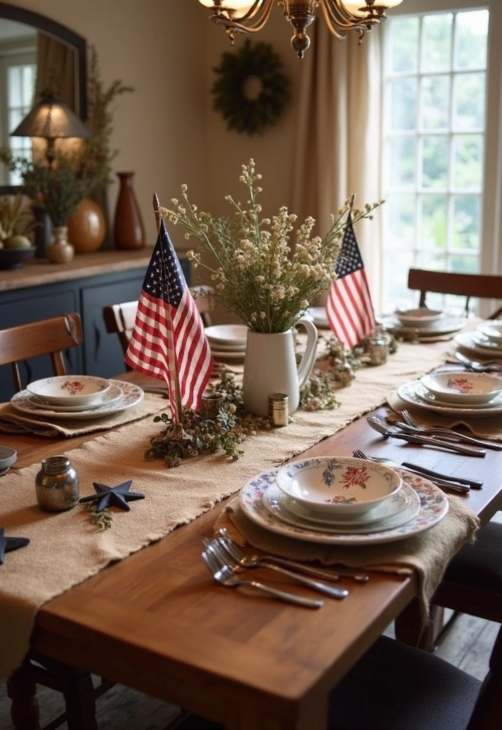 15 DIY Patriotic Crafts That’ll Transform Your Home into a Red, White, and Blue Wonderland (Check Out #9!) - 10. Rustic Americana Table Runner