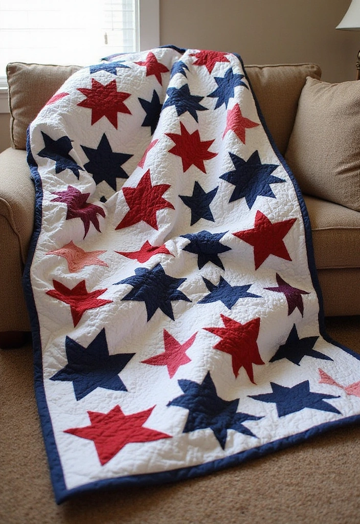 15 DIY Patriotic Crafts That’ll Transform Your Home into a Red, White, and Blue Wonderland (Check Out #9!) - 13. Star-Stitched Quilt