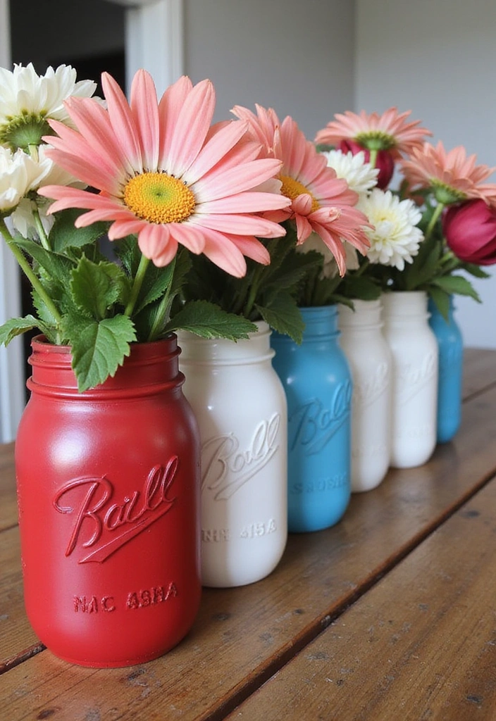 15 DIY Patriotic Crafts That’ll Transform Your Home into a Red, White, and Blue Wonderland (Check Out #9!) - 2. Painted Mason Jars