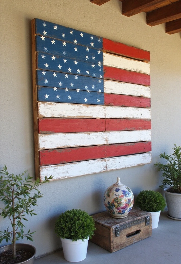 15 DIY Patriotic Crafts That’ll Transform Your Home into a Red, White, and Blue Wonderland (Check Out #9!) - 5. Upcycled Flag Pallet Art