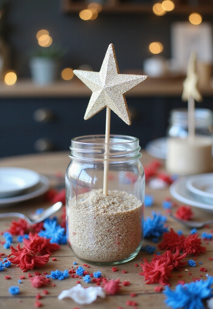 15 DIY Patriotic Crafts That’ll Transform Your Home into a Red, White, and Blue Wonderland (Check Out #9!) - 6. Sparkly Star Table Centerpiece