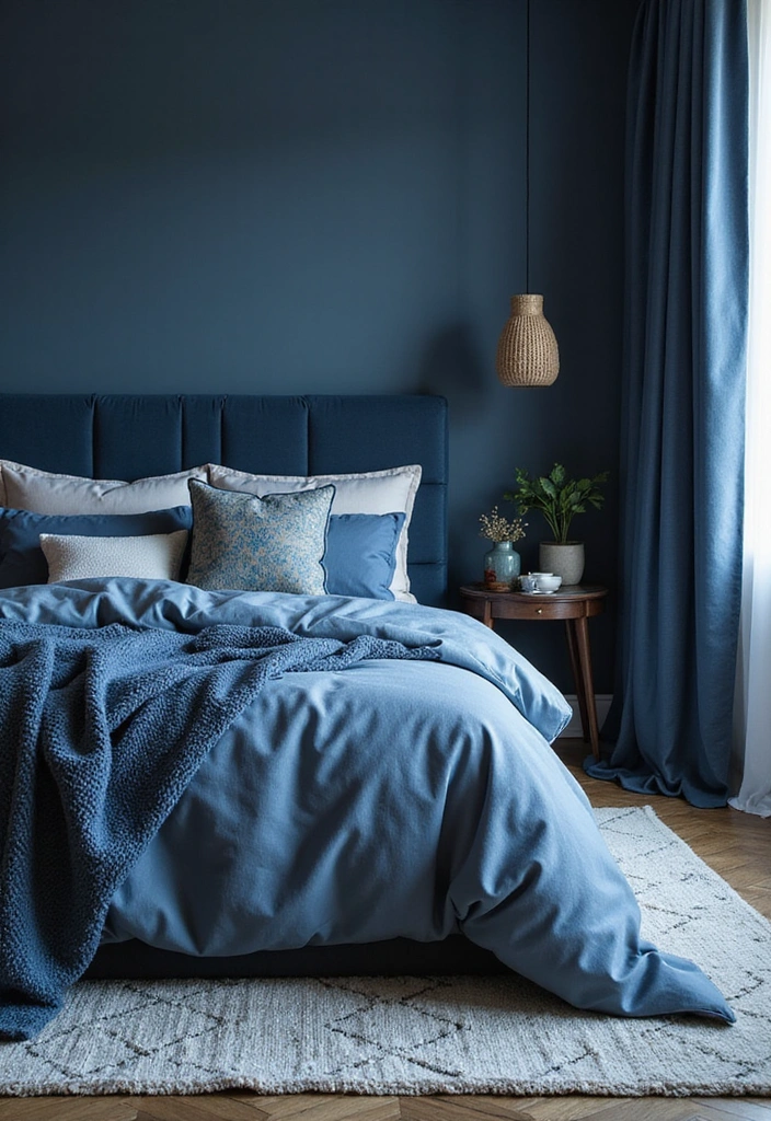 15 Dreamy Blue Bedroom Decor Ideas for a Tranquil Oasis (You’ll Love #9!) - 13. Textured Layers of Blue