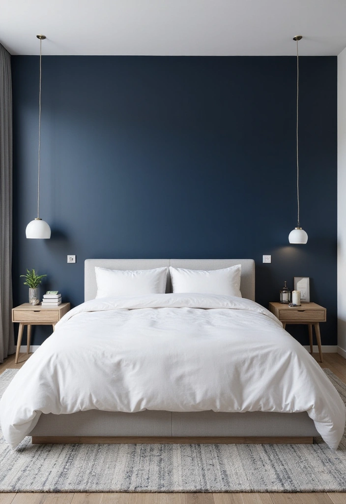 15 Dreamy Blue Bedroom Decor Ideas for a Tranquil Oasis (You’ll Love #9!) - 2. Modern Minimalism with Bold Navy
