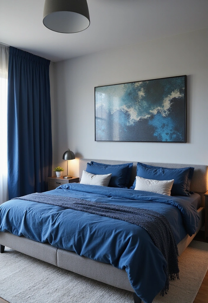 15 Dreamy Blue Bedroom Decor Ideas for a Tranquil Oasis (You’ll Love #9!) - 4. Vibrant Blue and Grey Combination