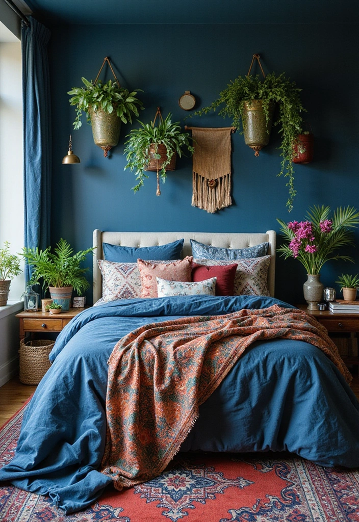 15 Dreamy Blue Bedroom Decor Ideas for a Tranquil Oasis (You’ll Love #9!) - 5. Bohemian Blue Bliss