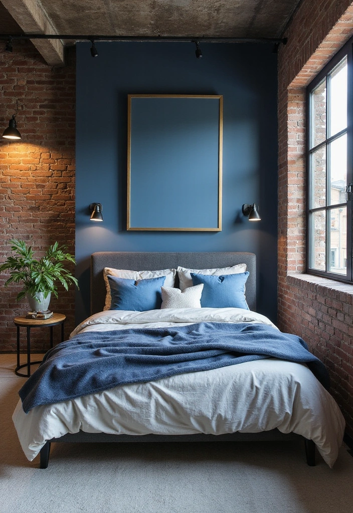 15 Dreamy Blue Bedroom Decor Ideas for a Tranquil Oasis (You’ll Love #9!) - 8. Industrial Chic with Steel Blues