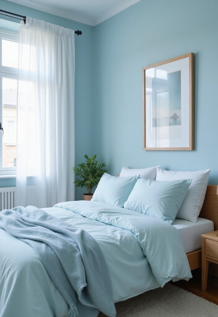 15 Dreamy Blue Bedroom Decor Ideas for a Tranquil Oasis (You’ll Love #9!) - 9. Serene Sky Blue Sanctuary