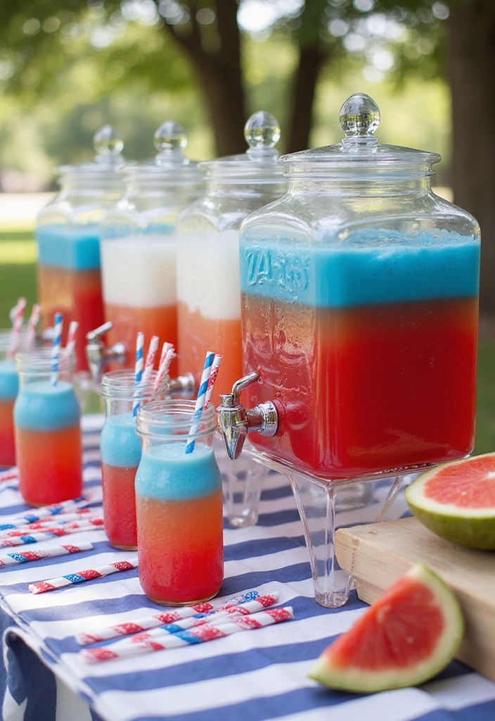 15 Easy 4th of July Decor Ideas That Will Impress Your Guests (And Your Neighbors!) - 11. Red, White, and Blue Drinks Station
