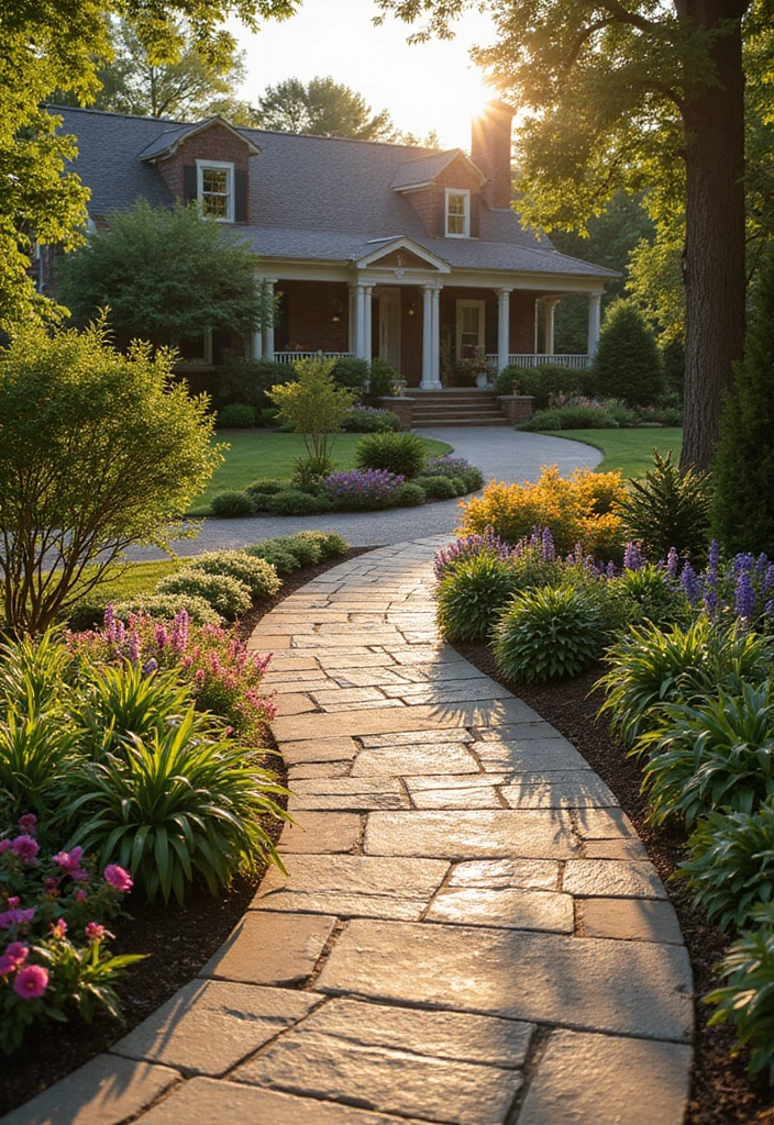 15 Eye-Catching Landscape Designs for Your Driveway (Prepare to Be Inspired by #7!) - 3. Curved Pathways
