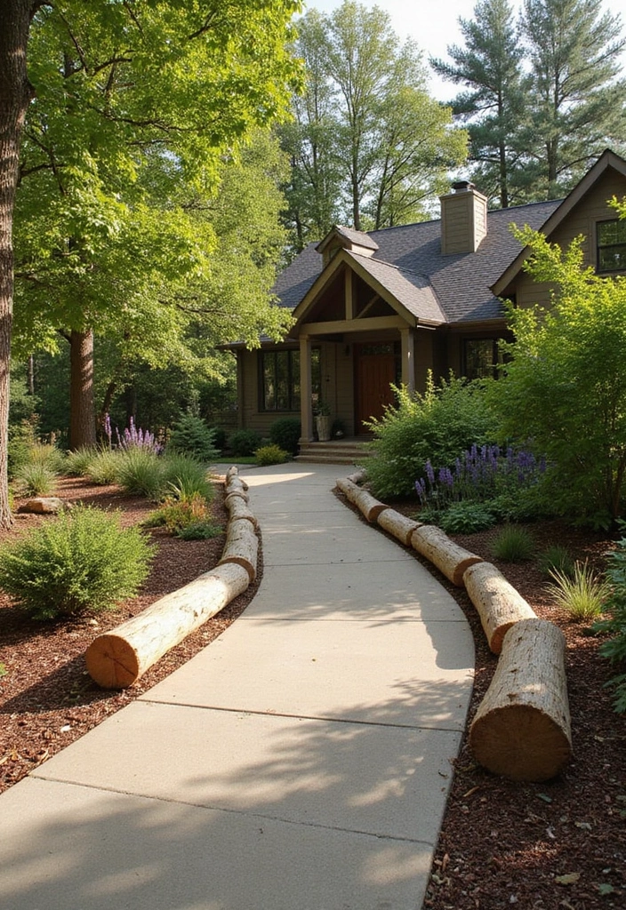 15 Eye-Catching Landscape Designs for Your Driveway (Prepare to Be Inspired by #7!) - 5. Rustic Wood Borders