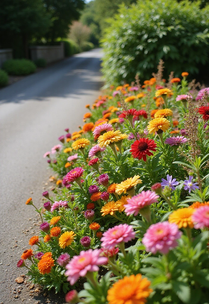 15 Eye-Catching Landscape Designs for Your Driveway (Prepare to Be Inspired by #7!) - 6. Vibrant Flower Beds